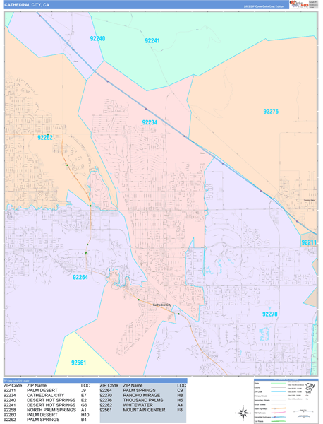 Cathedral City City Digital Map Color Cast Style